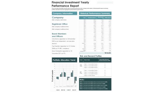 Financial Investment Yearly Performance Report PDF Document PPT Template