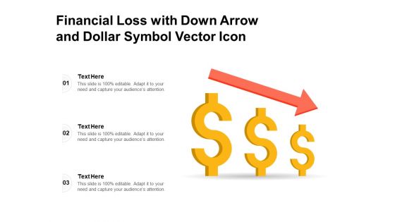 Financial Loss With Down Arrow And Dollar Symbol Vector Icon Ppt PowerPoint Presentation File Picture PDF