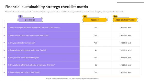 Financial Sustainability Strategy Checklist Matrix Clipart PDF Financial Sustainability Strategy Checklist Matrix Clipart PDF