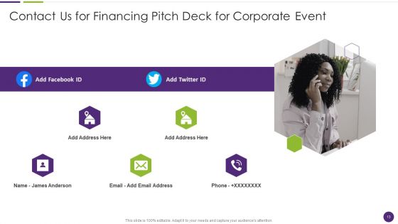 Financing Pitch Deck For Corporate Event Ppt PowerPoint Presentation Complete With Slides