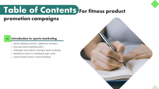 Fitness Product Promotion Campaigns Table Of Contents Information PDF