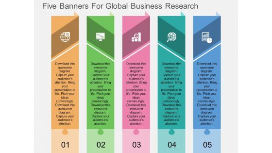 Five Banners For Global Business Research Powerpoint Template