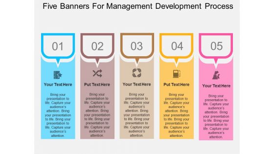 Five Banners For Management Development Process Powerpoint Template