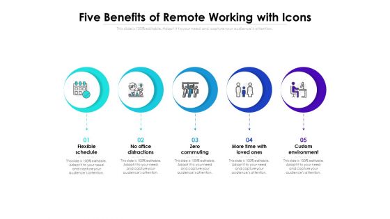 Five Benefits Of Remote Working With Icons Ppt PowerPoint Presentation Icon Ideas PDF