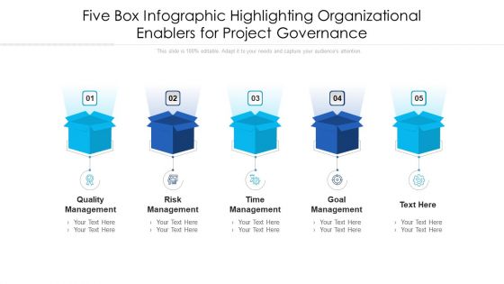 Five Box Infographic Highlighting Organizational Enablers For Project Governance Ppt PowerPoint Presentation File Pictures PDF
