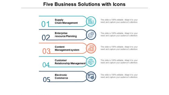 Five Business Solutions With Icons Ppt PowerPoint Presentation Pictures Graphics Template