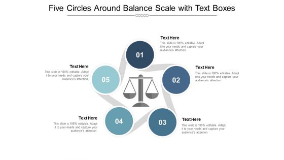 Five Circles Around Balance Scale With Text Boxes Ppt Powerpoint Presentation Summary Slide Download