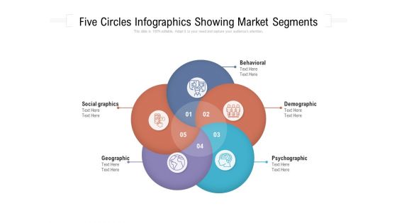 Five Circles Infographics Showing Market Segments Ppt PowerPoint Presentation File Demonstration PDF