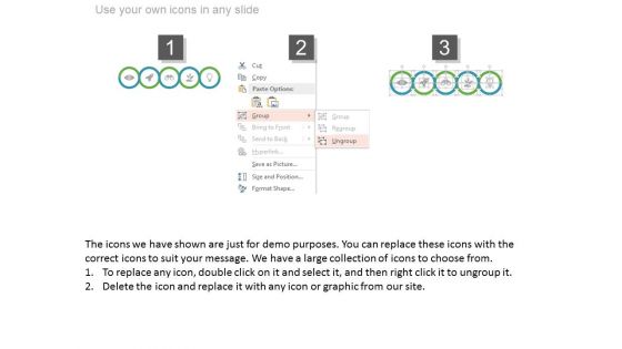 Five Circles Sequential Chart With Icons Powerpoint Slides