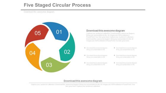 Five Circular Steps Process Flow Diagram Powerpoint Slides
