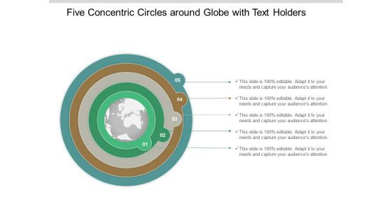 Five Concentric Circles Around Globe With Text Holders Ppt Powerpoint Presentation Ideas Graphics Tutorials