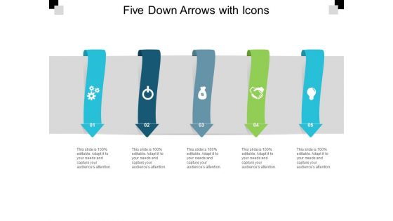 Five Down Arrows With Icons Ppt PowerPoint Presentation Outline Graphics Five Down Arrows With Icons Ppt PowerPoint Presentation Outline Graphics