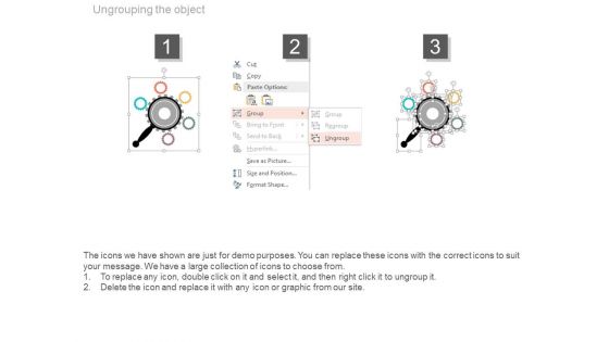 Five Gears Around Magnifier Powerpoint Slides