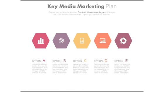 Five Hexagons For Marketing Plan Powerpoint Template
