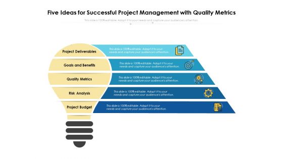 Five Ideas For Successful Project Management With Quality Metrics Ppt PowerPoint Presentation File Vector PDF