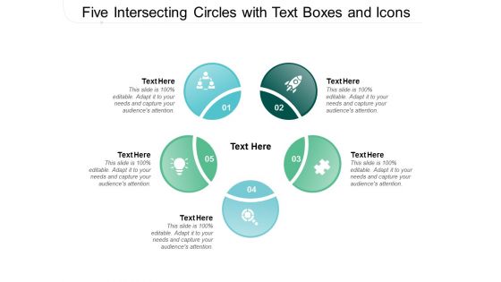 Five Intersecting Circles With Text Boxes And Icons Ppt PowerPoint Presentation Inspiration Pictures