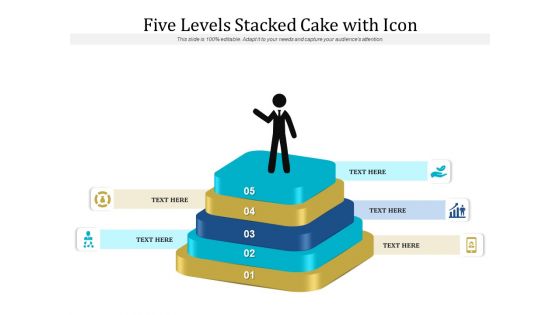 Five Levels Stacked Cake With Icon Ppt PowerPoint Presentation Ideas Layout PDF