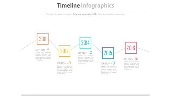 Five Options Zigzag Timeline Diagram Powerpoint Slides