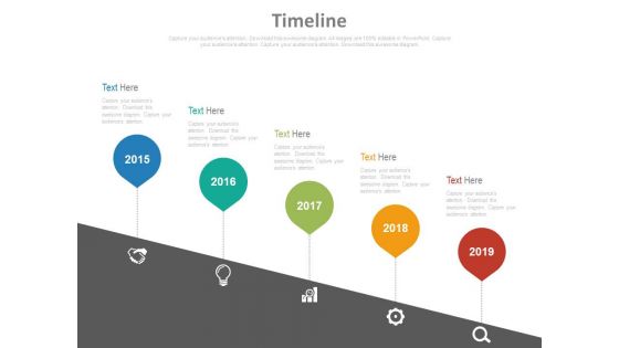 Five Pointers Timeline Diagram With Icons Powerpoint Slides