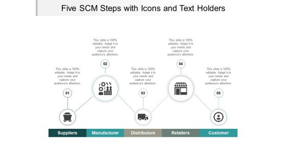 Five SCM Steps With Icons And Text Holders Ppt PowerPoint Presentation Ideas Background Image