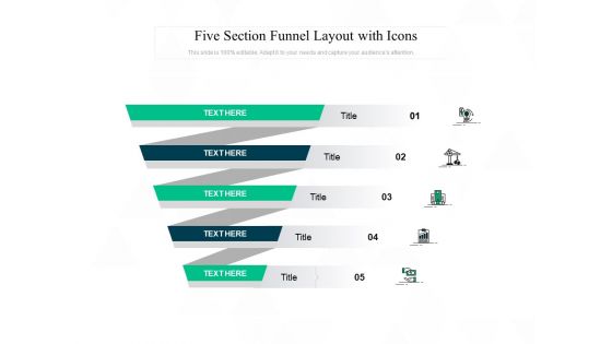 Five Section Funnel Layout With Icons Ppt PowerPoint Presentation Professional Example Topics