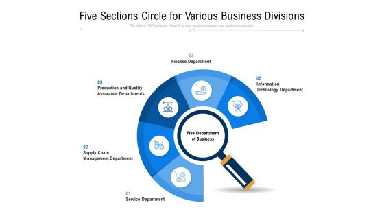 Five Sections Circle For Various Business Divisions Ppt PowerPoint Presentation File Templates PDF
