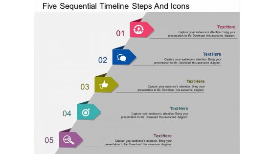 Five Sequential Timeline Steps And Icons Powerpoint Template