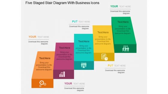 Five Staged Stair Diagram With Business Icons Powerpoint Templates