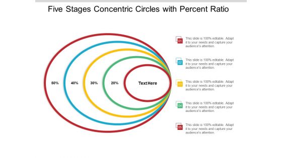 Five Stages Concentric Circles With Percent Ratio Ppt Powerpoint Presentation Gallery Format Ideas