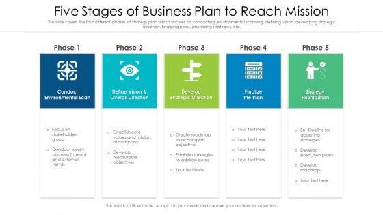 Five Stages Of Business Plan To Reach Mission Ppt Ideas Slideshow PDF