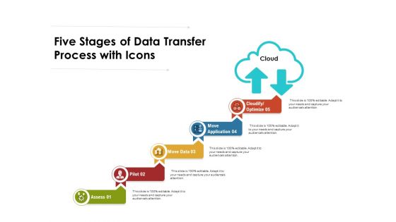 Five Stages Of Data Transfer Process With Icons Ppt PowerPoint Presentation Icon Infographic Template PDF