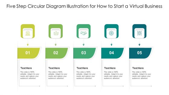 Five Step Circular Diagram Illustration For How To Start A Virtual Business Ppt PowerPoint Presentation Deck PDF