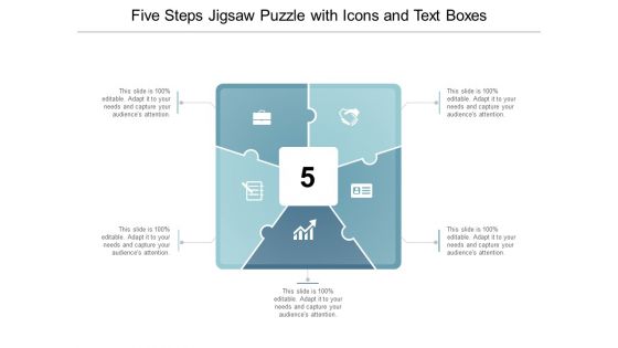 Five Steps Jigsaw Puzzle With Icons And Text Boxes Ppt Powerpoint Presentation Pictures Layout