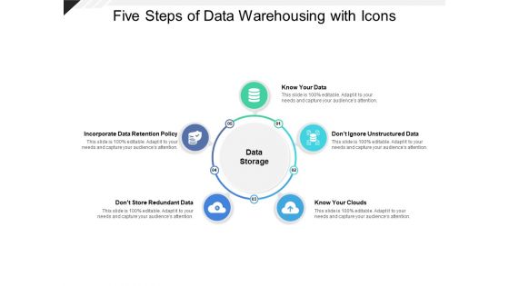 Five Steps Of Data Warehousing With Icons Ppt Powerpoint Presentation Ideas Five Steps Of Data Warehousing With Icons Ppt Powerpoint Presentation Ideas