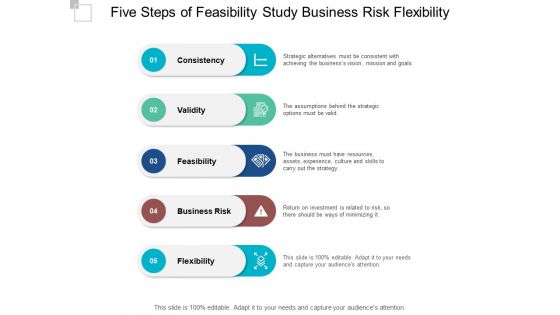 Five Steps Of Feasibility Study Business Risk Flexibility Ppt PowerPoint Presentation Infographics Brochure