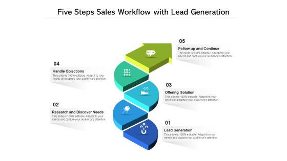 Five Steps Sales Workflow With Lead Generation Ppt PowerPoint Presentation File Rules PDF
