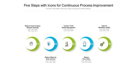 Five Steps With Icons For Continuous Process Improvement Ppt PowerPoint Presentation Model Portfolio