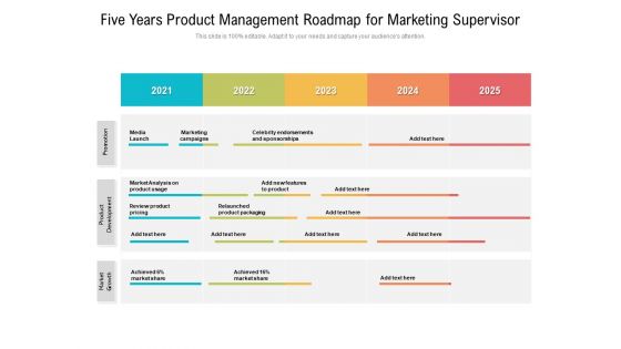 Five Years Product Management Roadmap For Marketing Supervisor Portrait