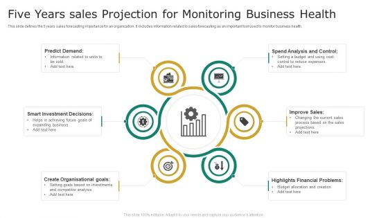 Five Years Sales Projection For Monitoring Business Health Clipart PDF