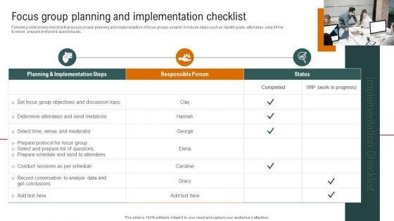 Focus Group Planning And Implementation Checklist Pictures PDF