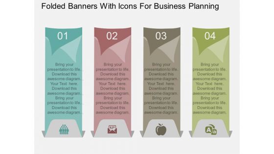 Folded Banners With Icons For Business Planning Powerpoint Template