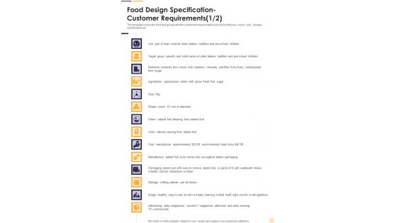 Food Industry Services Development Food Design Specification One Pager Sample Example Document