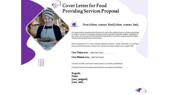 Food Providing Services Cover Letter For Food Providing Services Proposal Ppt PowerPoint Presentation Visual Aids Outline PDF