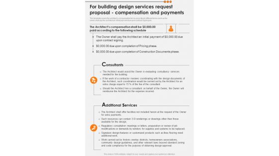 For Building Design Services Request Proposal Compensation And Payments One Pager Sample Example Document