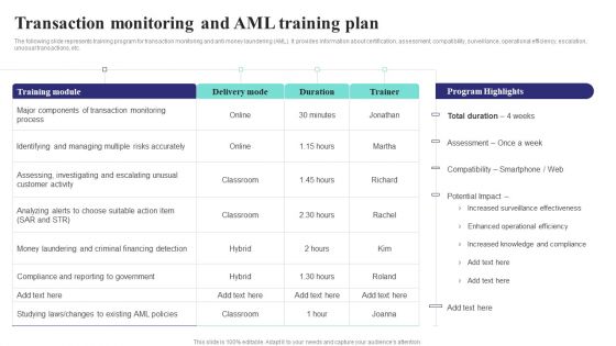Formulating Money Laundering Transaction Monitoring And Aml Training Plan Brochure PDF Formulating Money Laundering Transaction Monitoring And Aml Training Plan Brochure PDF