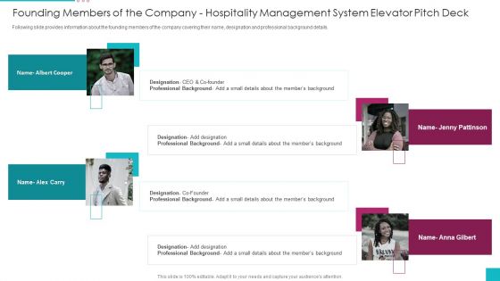 Founding Members Of The Company Hospitality Management System Elevator Pitch Deck Clipart PDF