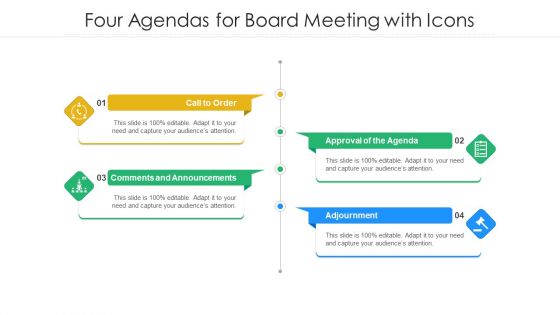 Four Agendas For Board Meeting With Icons Ppt PowerPoint Presentation Gallery Pictures PDF Four Agendas For Board Meeting With Icons Ppt PowerPoint Presentation Gallery Pictures PDF