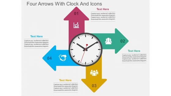 Four Arrows With Clock And Icons PowerPoint Template