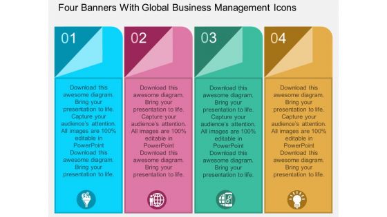 Four Banners With Global Business Management Icons Powerpoint Template