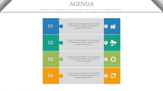 Four Business Agenda Steps With Icons Powerpoint Slides